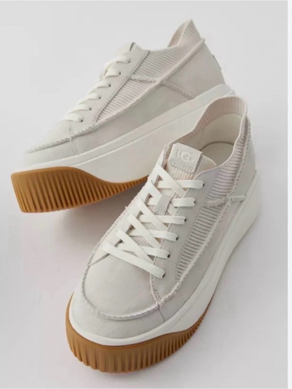 UGG EZ Duzzit Women’s Cream Lace-Up Platform Sneakers with Gum Sole